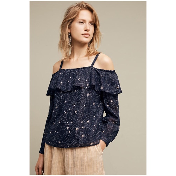 Anthropologie Floreat Off Shoulder Star Print Top - Picture 2 of 4